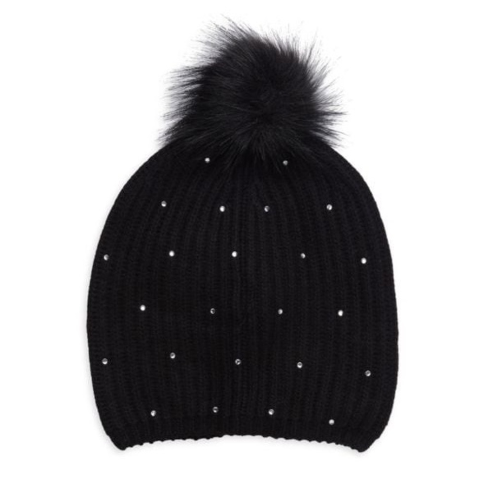Elegant Black Knit Beanie with Pom Pom